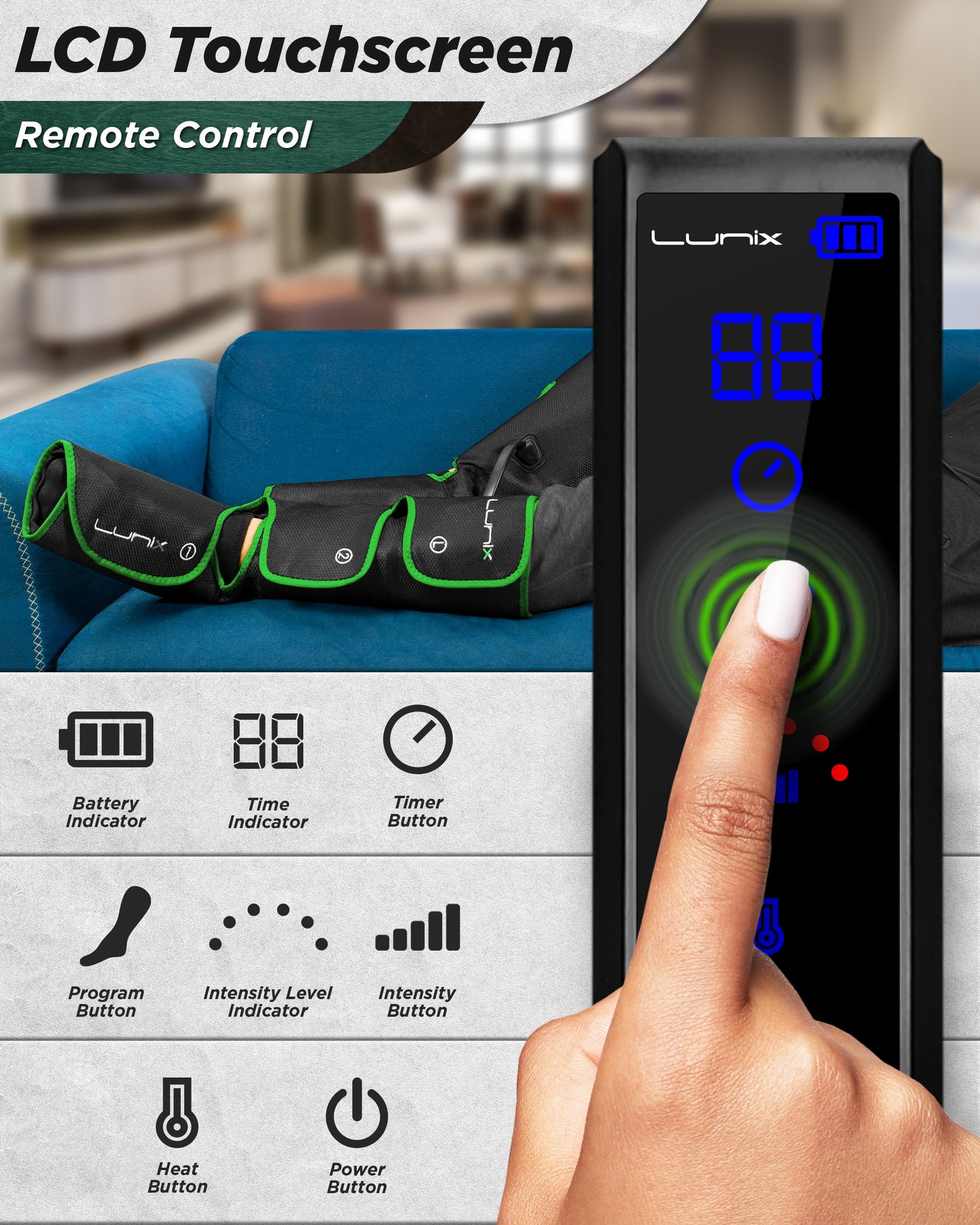 LX1 FOOT AND CALF COMPRESSION MASSAGER GREEN