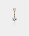 14K Gold Round CZ Belly Ring