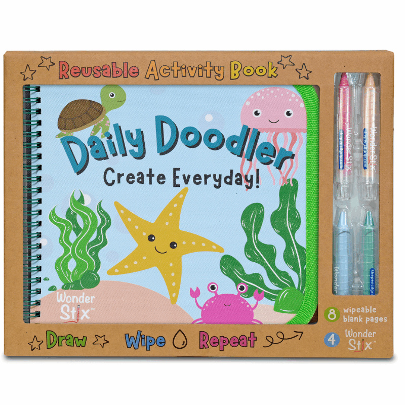 Daily Doodler Reusable Activity Book- Sea Life Cover, Includes 4 Wonder Stix