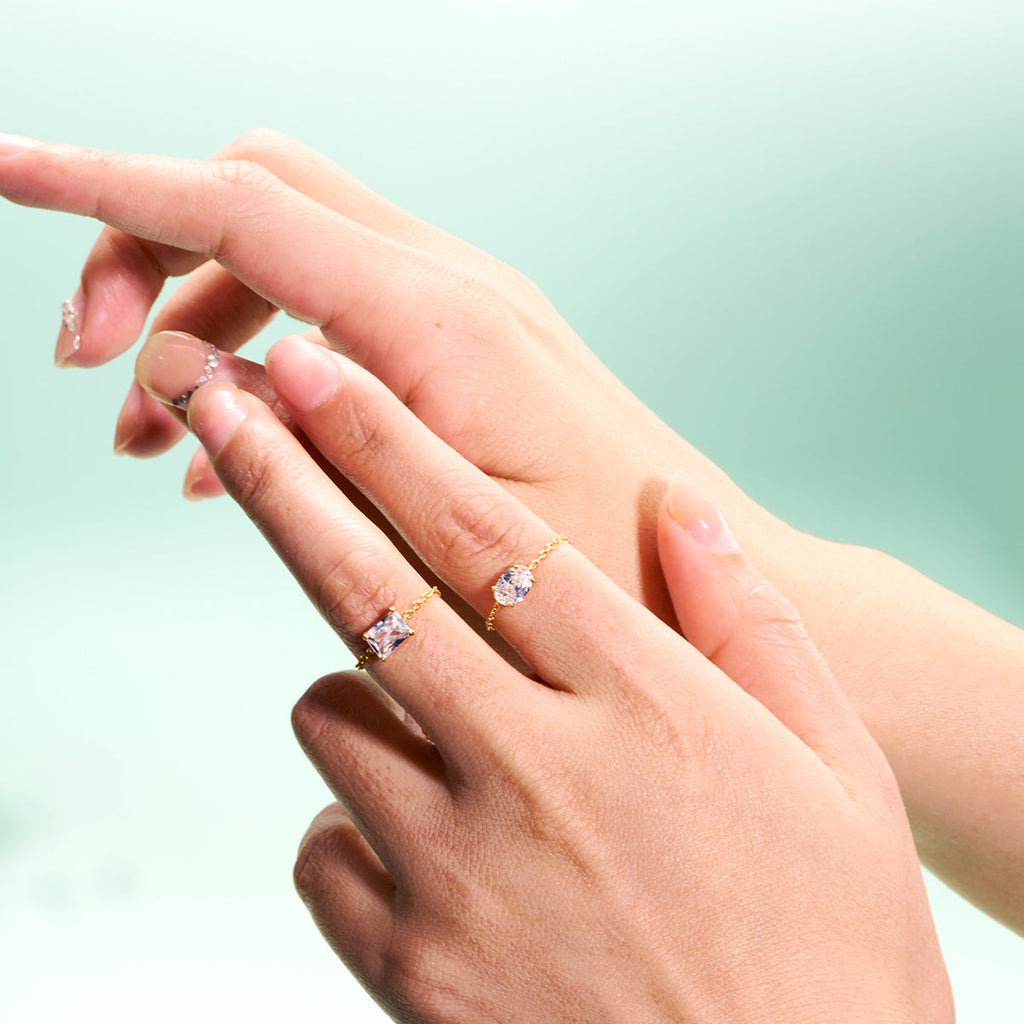 Oval/Rectangle/Heart CZ Adjustable Chain Ring