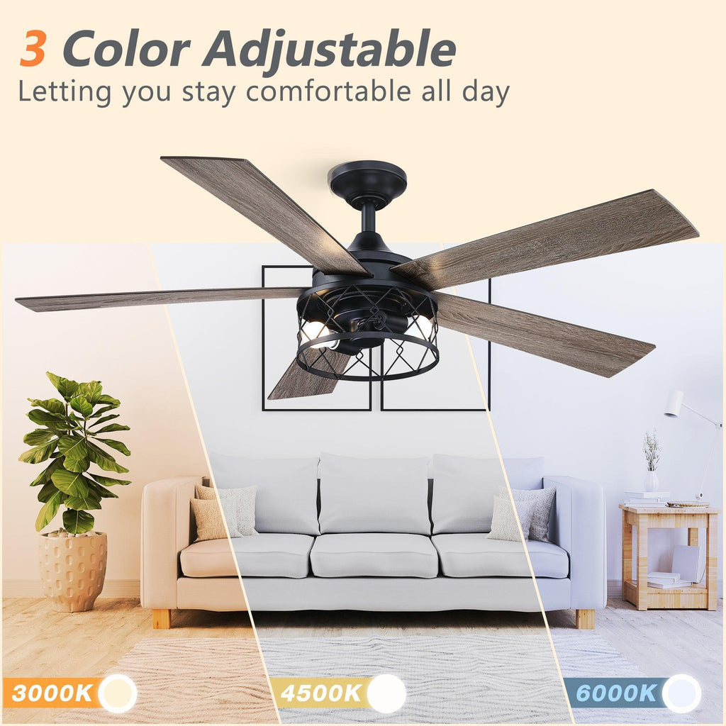 52" Windmill Modern DC Motor Downrod Mount Reversible Ceiling Fan with Lighting and Remote Control