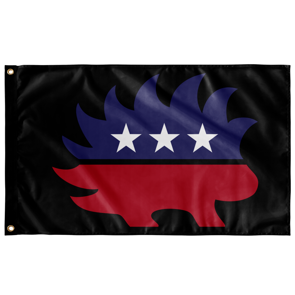 Red White and Blue Porcupine Single-Sided Flag (Black)