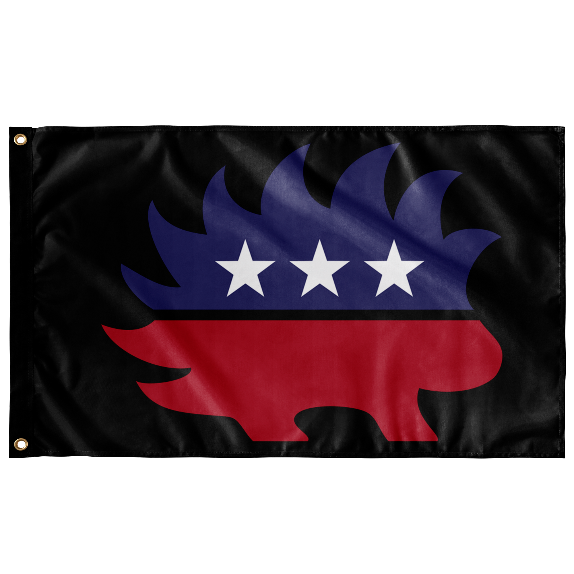 Red White and Blue Porcupine Single-Sided Flag (Black)