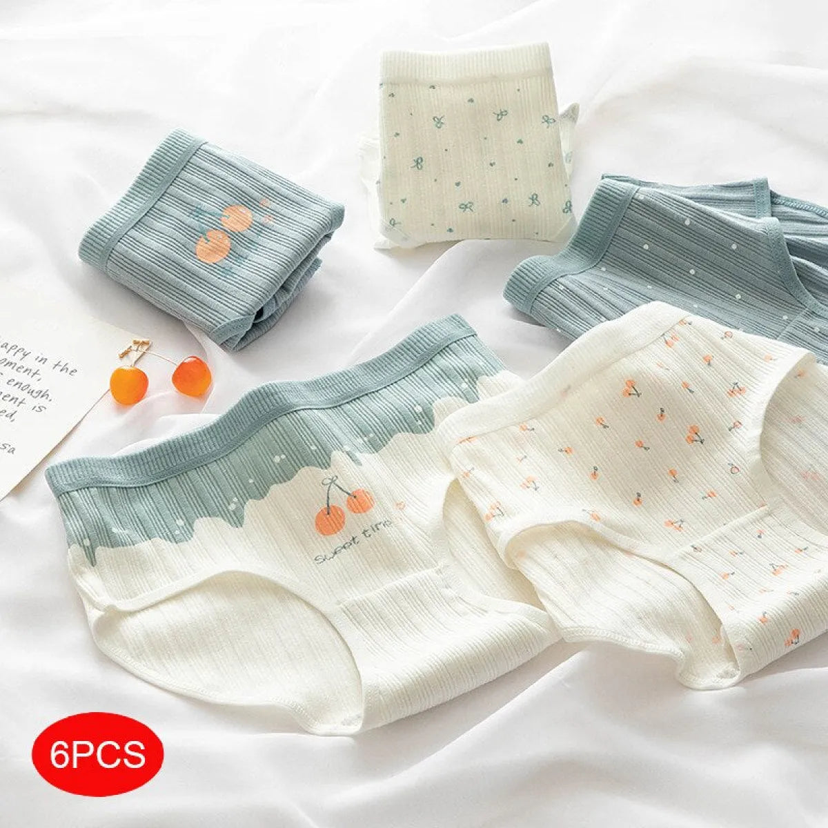 6-Pack Kawaii Strawberry Cotton Panties