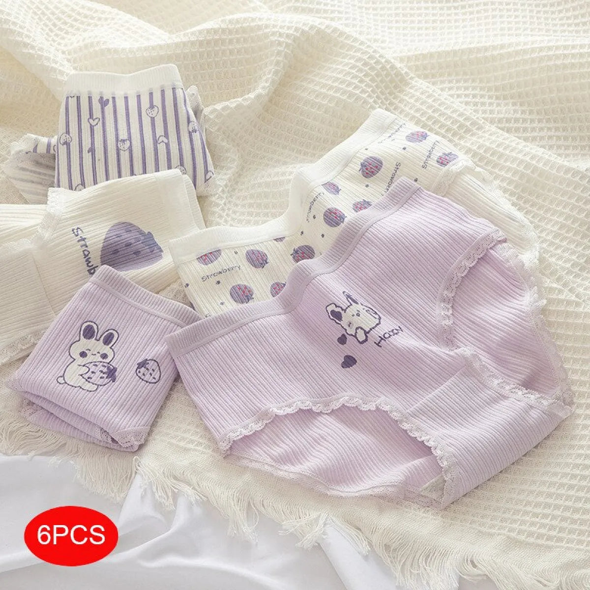 6-Pack Kawaii Strawberry Cotton Panties