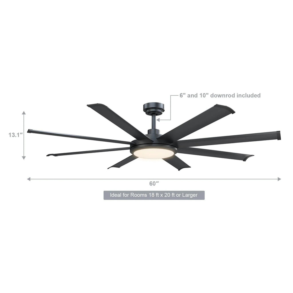 60" Black Led Indoor Ceiling Fan with Remote 8 Blade