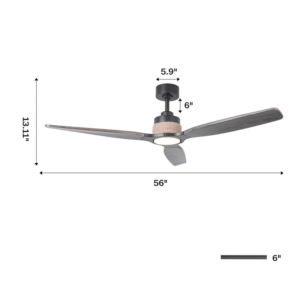 56 Inch Louise Downrod Mount LED Wood Blades Ceiling Fan with Remote Control