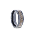 ALLOSAURUS Black Ceramic Flat Beveled Wedding Ring with White Dinosaur Bone Inlay - 8mm