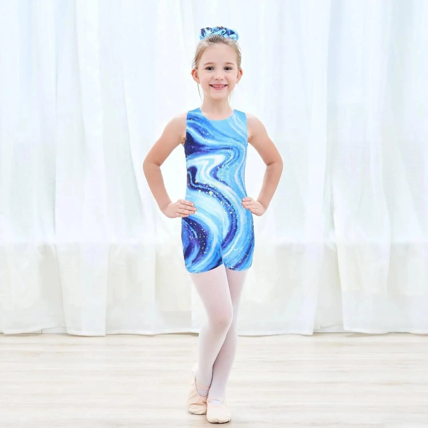 Blue Celestial Swirl Gymnastics Unitard Biketard