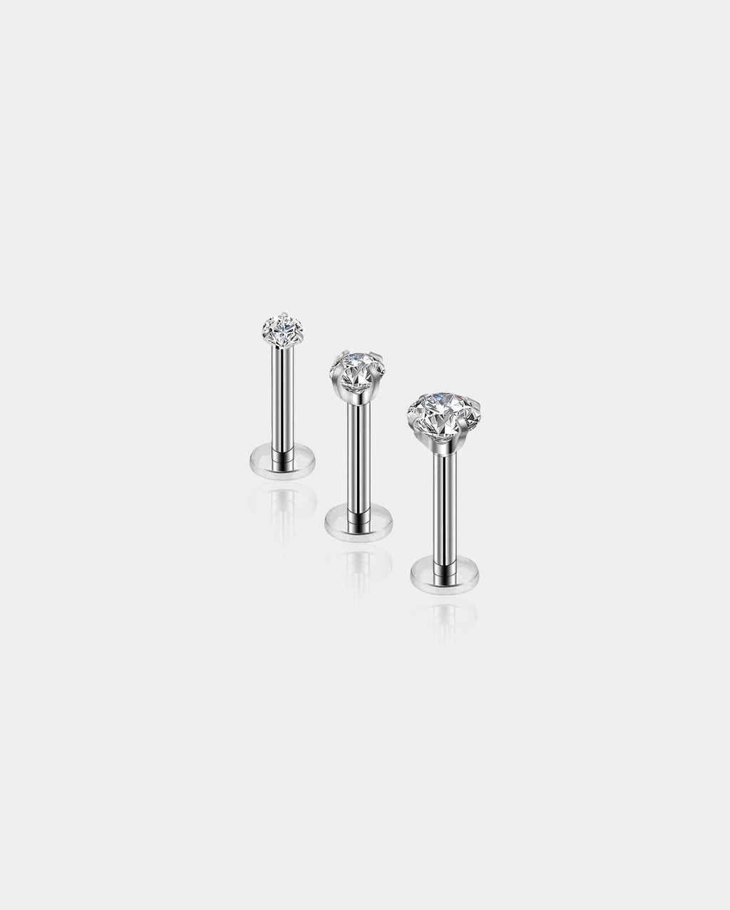 3PCS CZ Internally Threaded Labret Studs