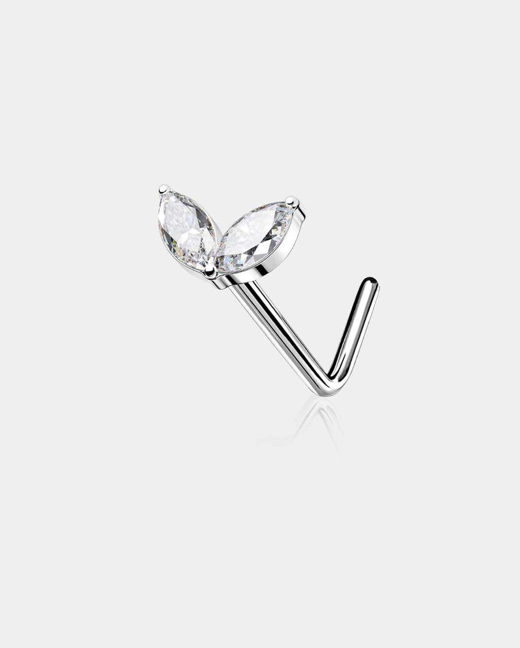 CZ Leave L-Shaped Titanium Nose Stud