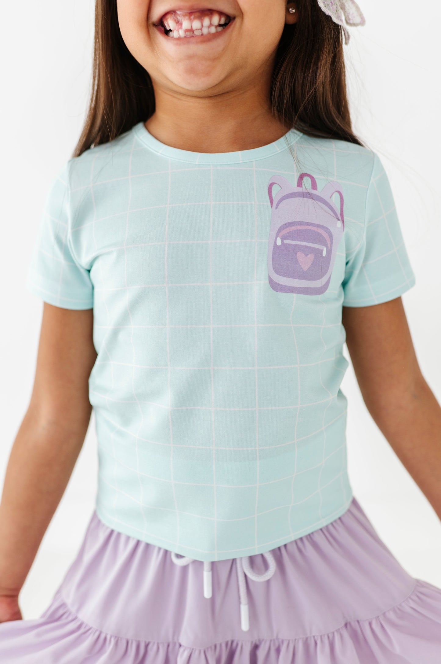 Purple Pocket Backpack Gridded Mint Tee (2T + 12yr ONLY left)