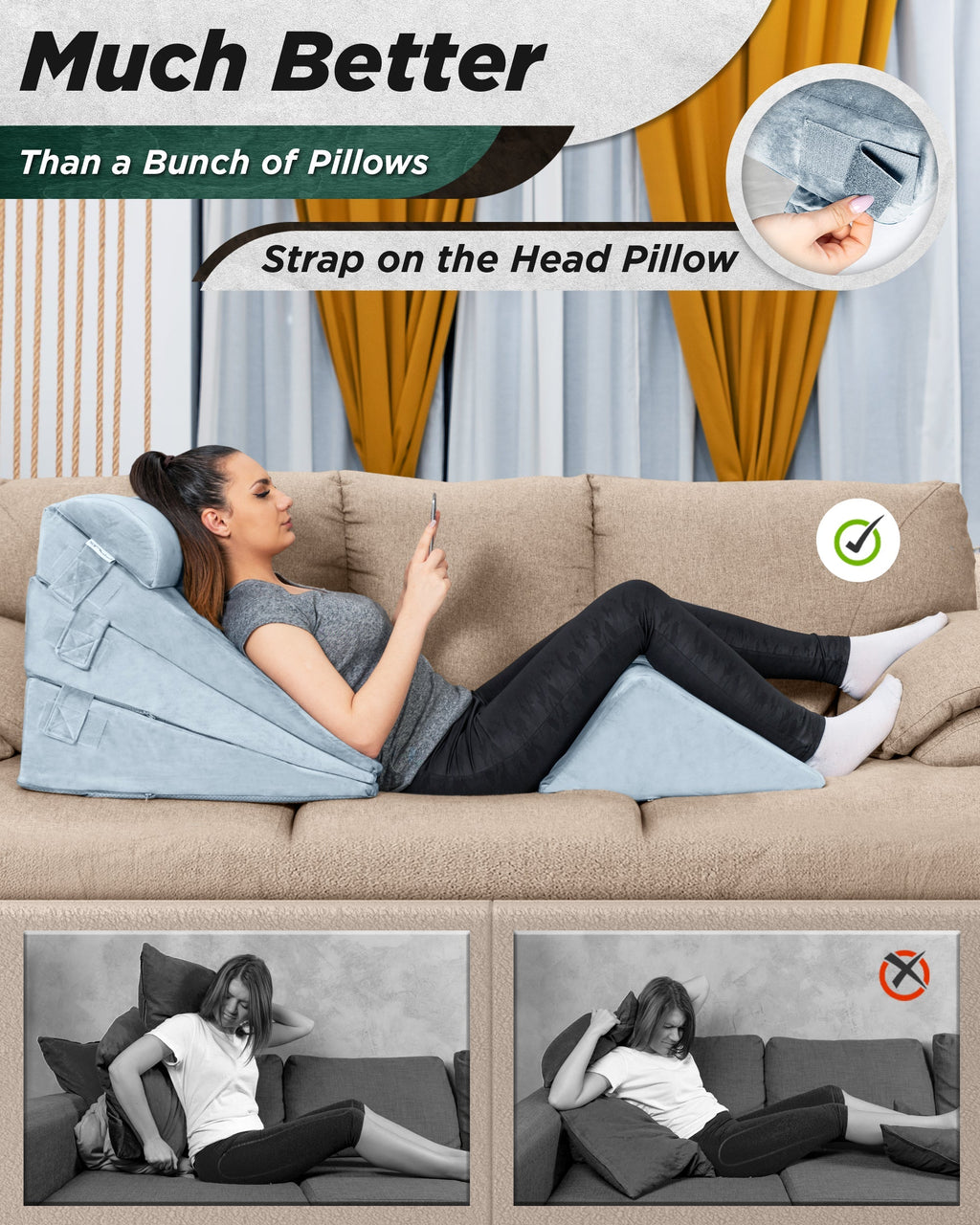 LX11 5pcs Orthopedic Wedge Pillow Set, Cloud Gray