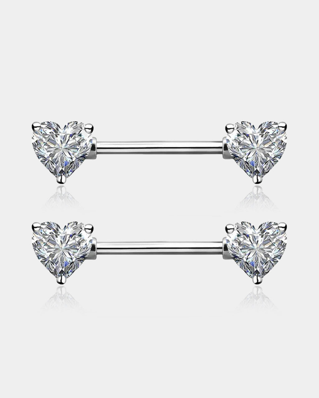 2Pcs CZ Heart Nipple Barbell Pair