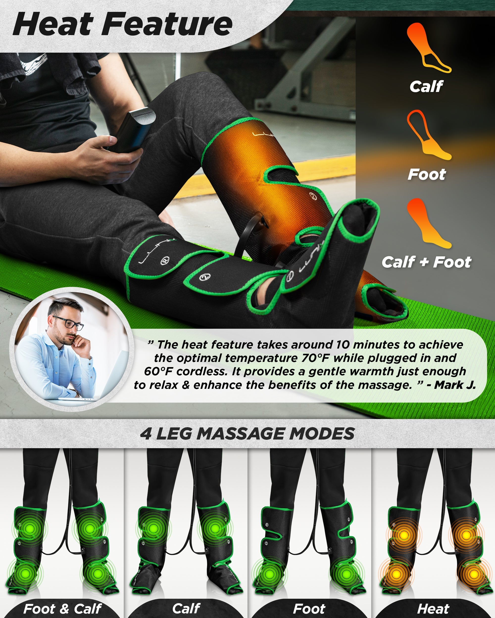 LX1 Foot and Calf Compression Massager, Forest Green