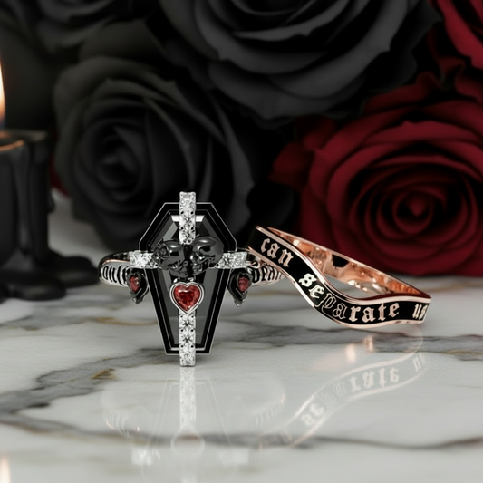 Only Death Can Separate Us Coffin Cut Diamond Option Wedding Rings
