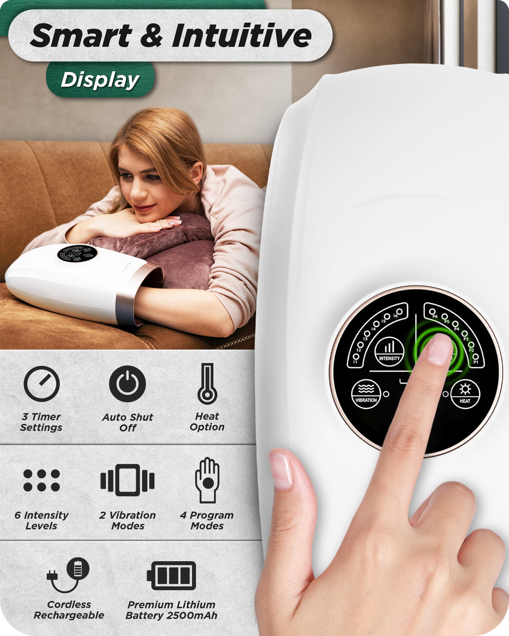 LX3 Carpal Tunnel & Wrist Pain Relief Device, Heated Air Compression Hand Massager, Lunar White