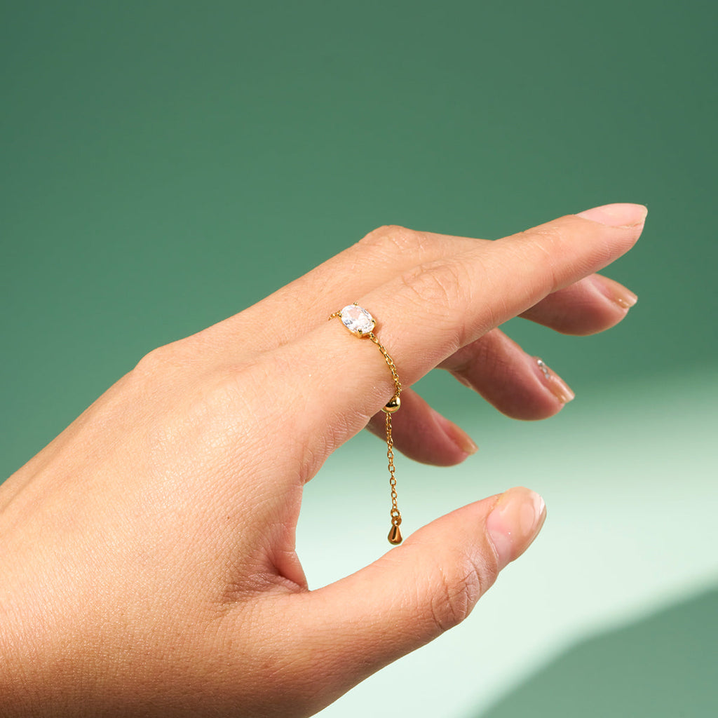 Oval/Rectangle/Heart CZ Adjustable Chain Ring