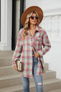 Trendsi Plaid Collared Shirt Long Sleeve — Casual Dusty Pink
