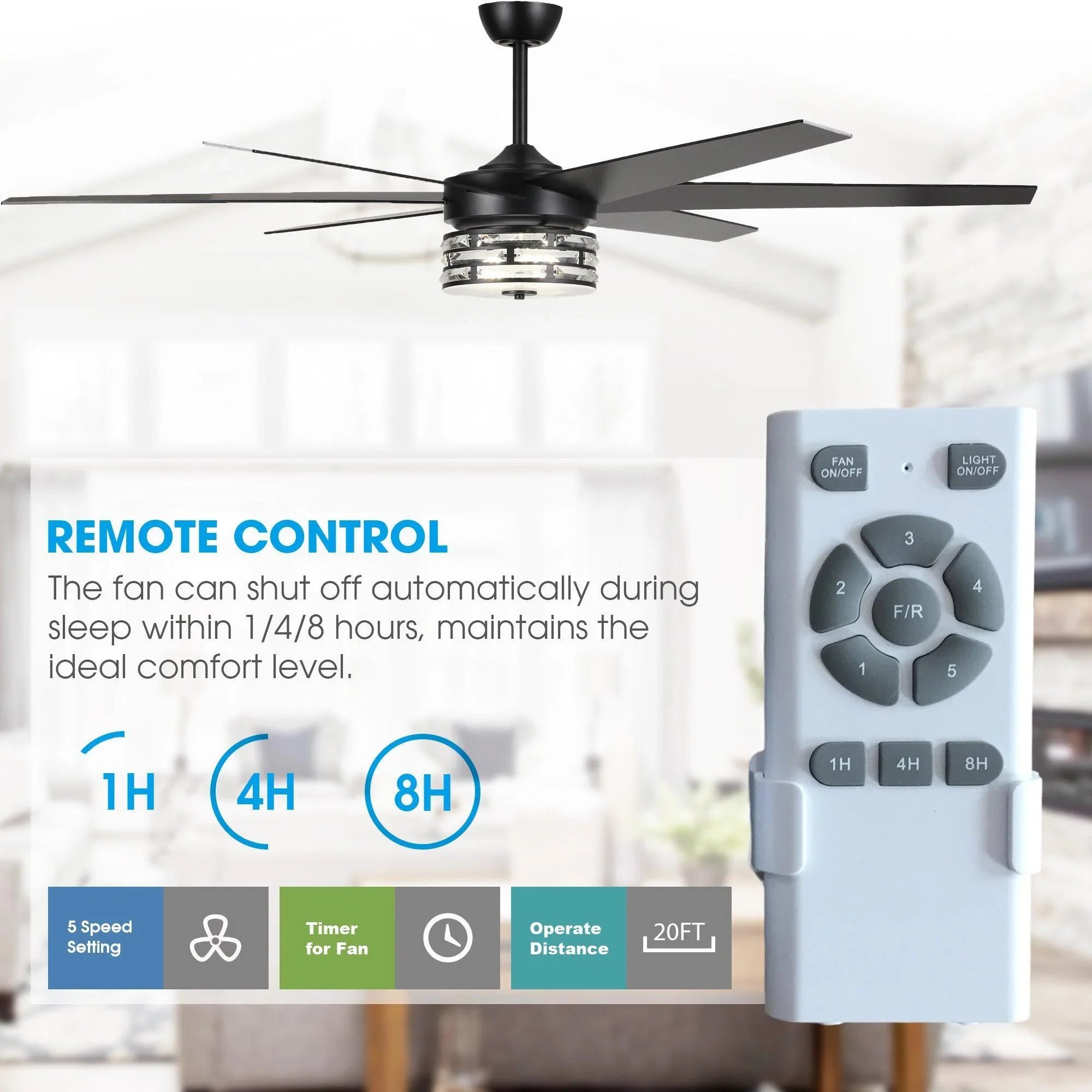 70" Black Modern Ceiling Fan
