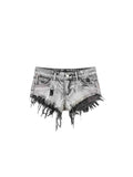 'Black Flame' Wasteland Punk Distressed Ripped Denim Shorts