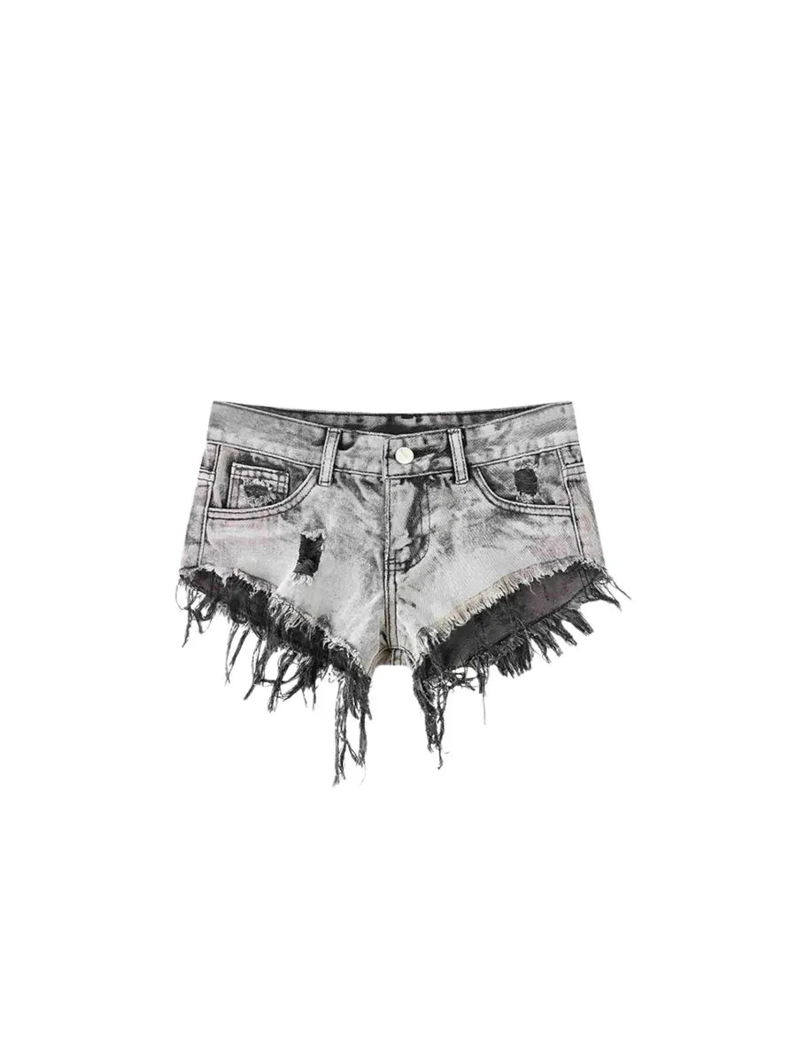 'Black Flame' Wasteland Punk Distressed Ripped Denim Shorts