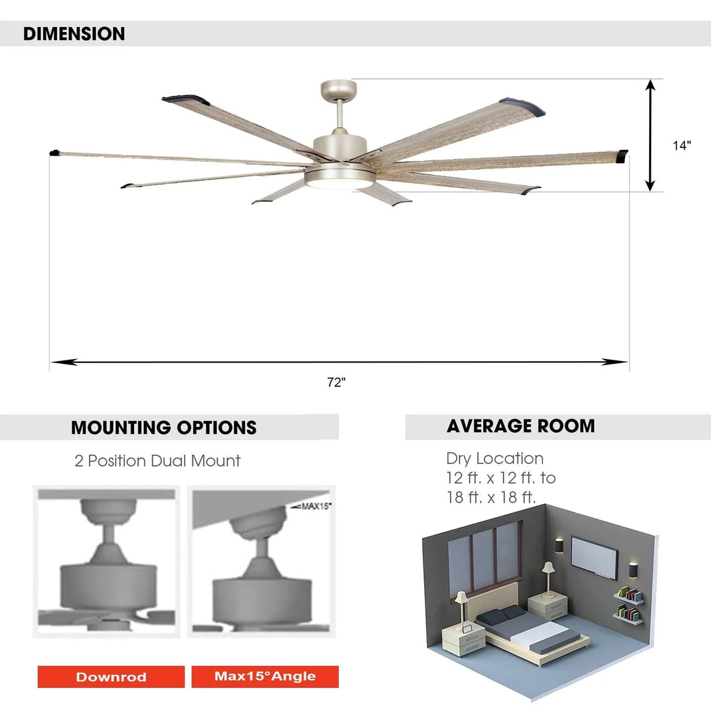 72" Bankston Integrated Led Indoor Nickel Standard Ceiling Fan with Remote Control And Light Kit Included
