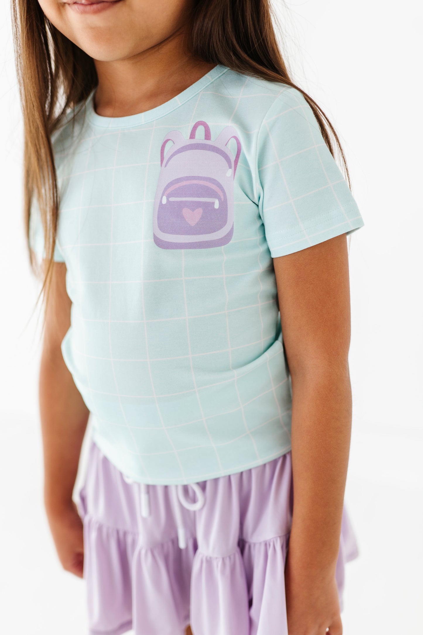Purple Pocket Backpack Gridded Mint Tee (2T + 12yr ONLY left)
