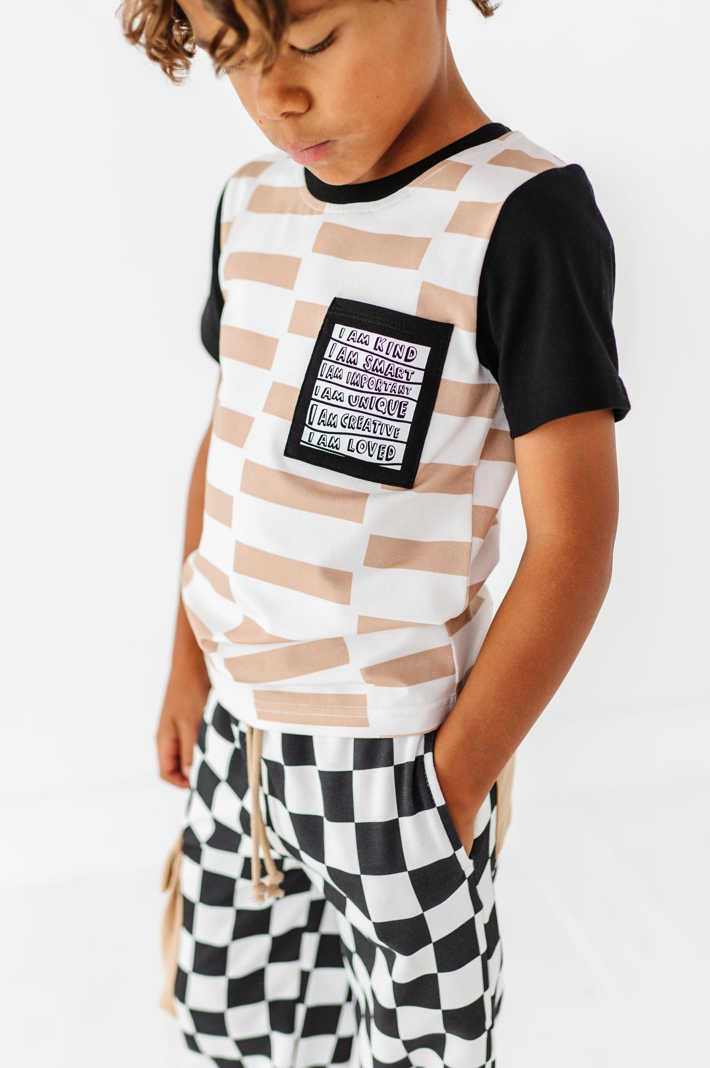 Chunky Tan Check Boys Affirmation Pocket Tee