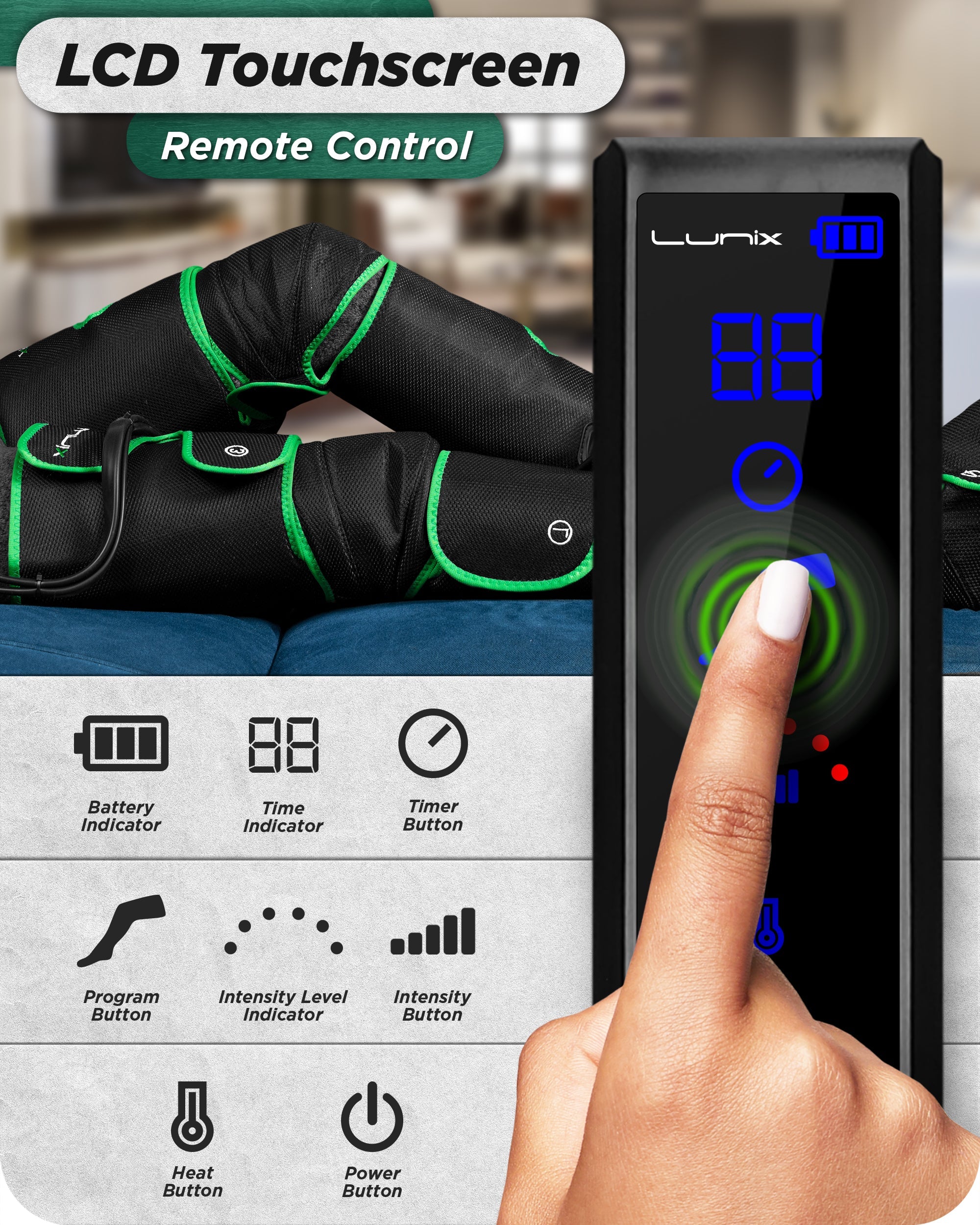 LX10 Full Leg Compression Massager, Forest Green