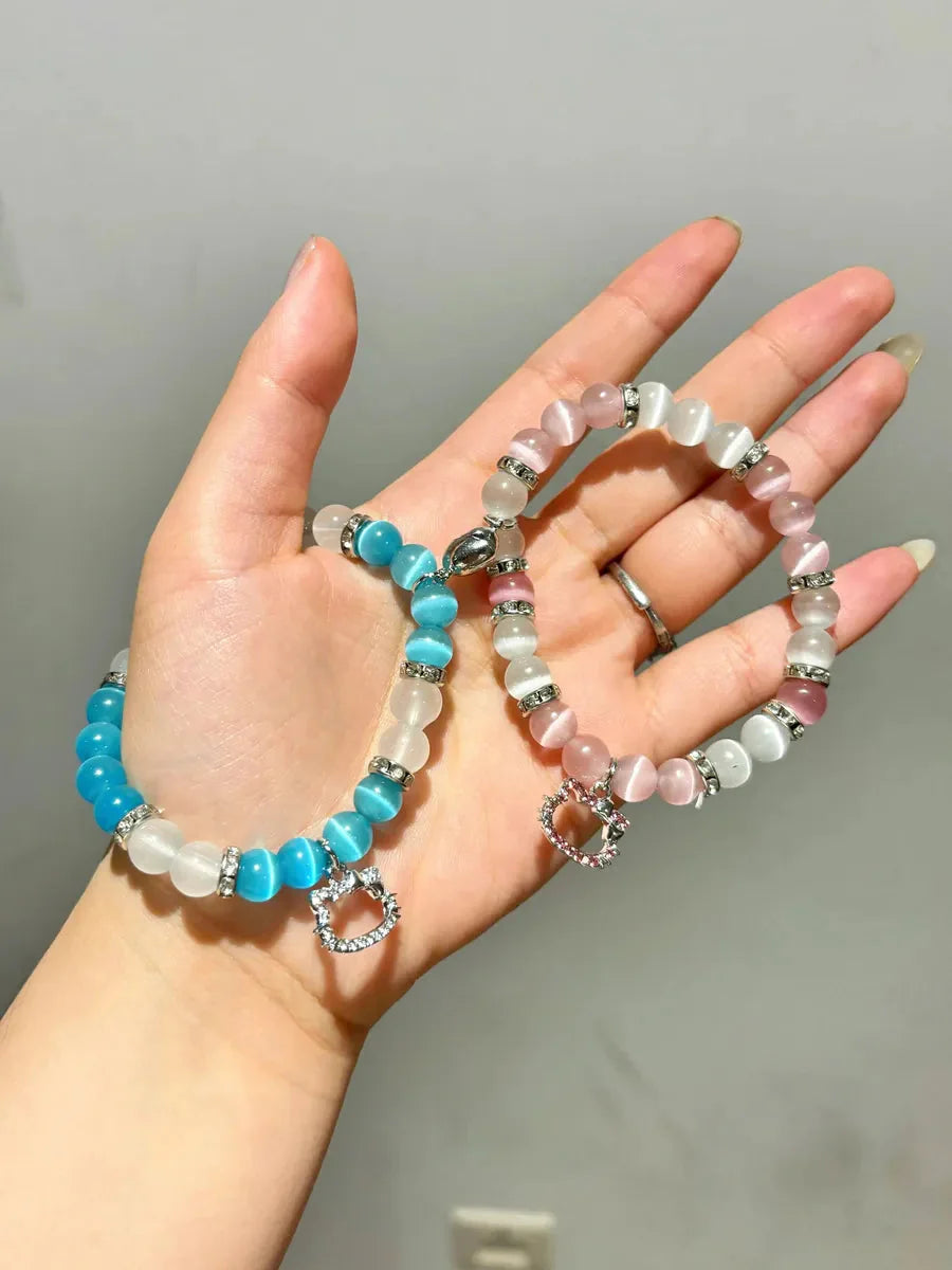 'Love Line' Y2k Kitty Rhinestone Couple Magnetic Bracelet