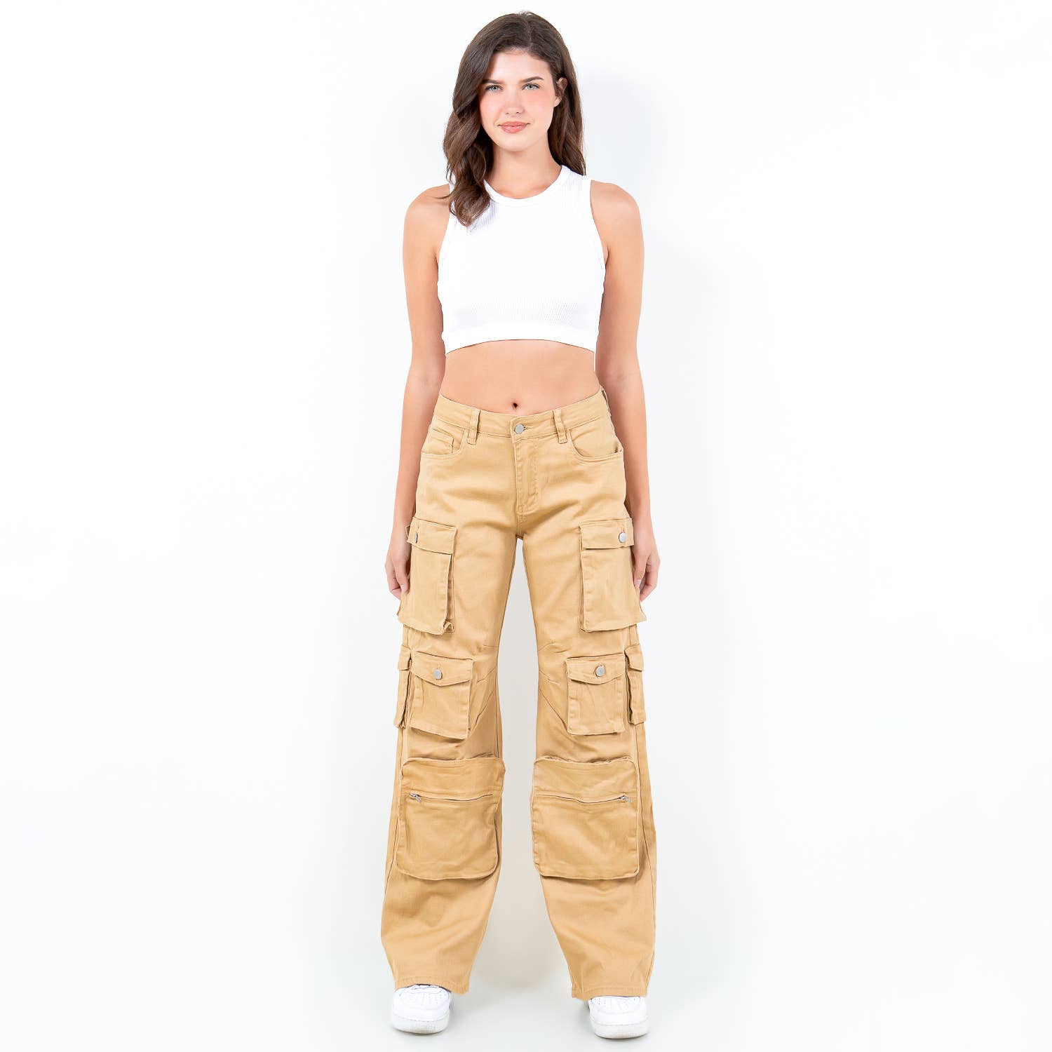 PLUS SIZE HIGH WAIST WIDE LEG POCKET PANTS-RJH30589P