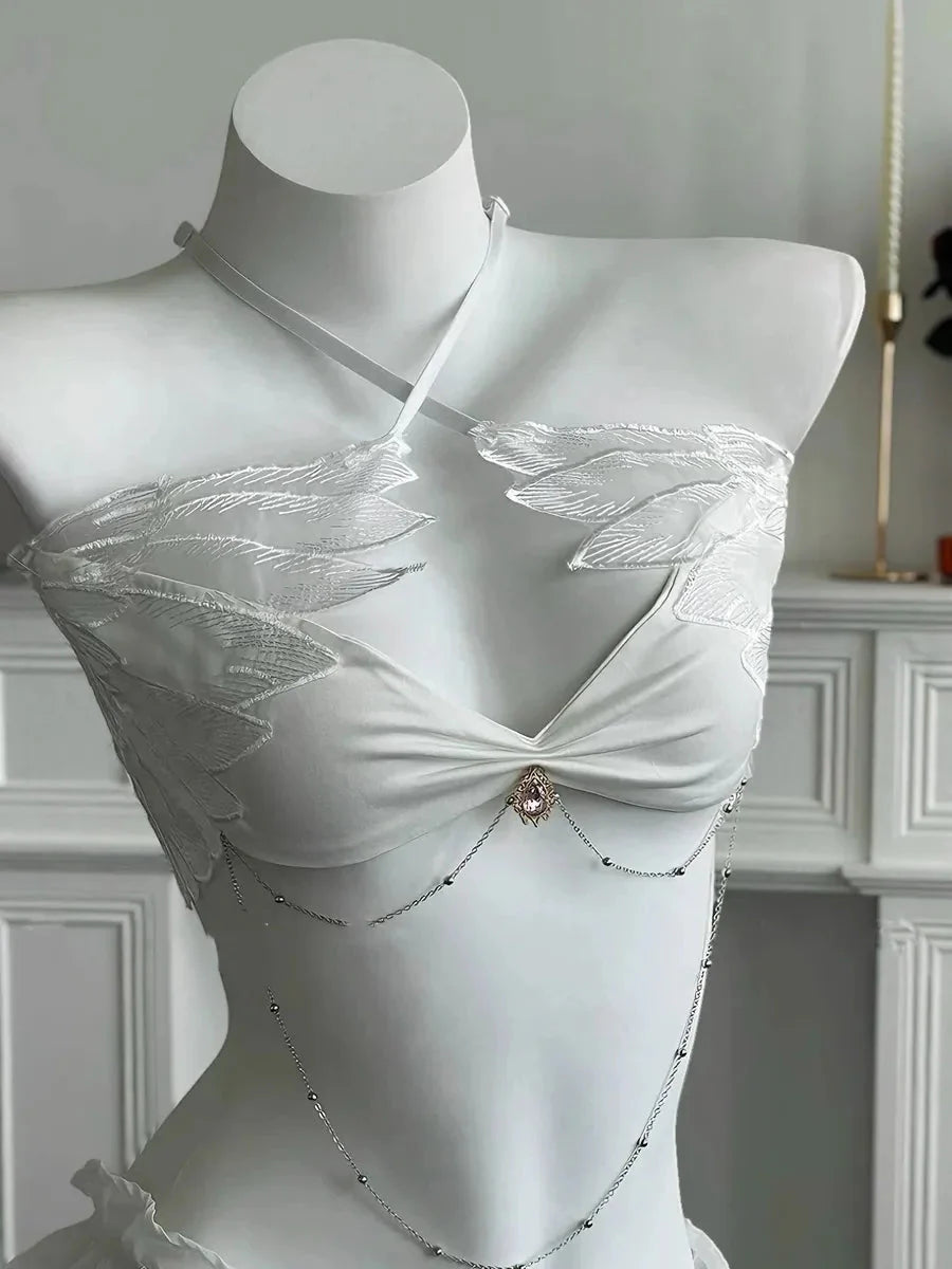 'Angeline' Angel Wings Ruffle Lingerie Set For Valentines Day