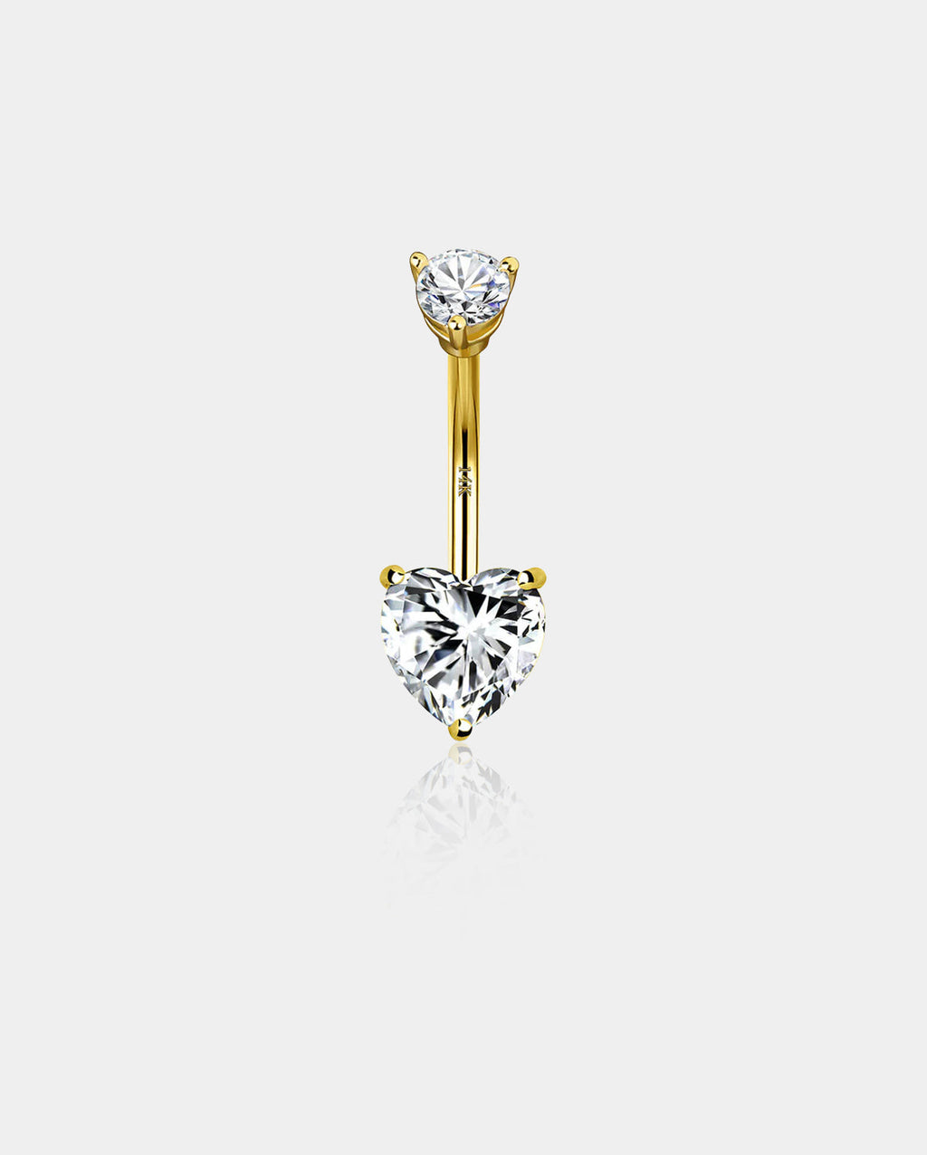 14K Gold Heart CZ Belly Ring