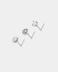 3PCS Synthetic Opal Moon & Star Nose Studs Pack