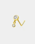14K Gold Bezel CZ L-Shaped Nose Stud