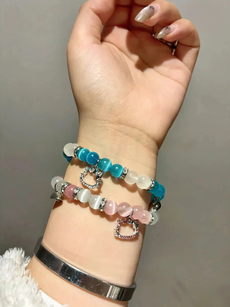 'Love Line' Y2k Kitty Rhinestone Couple Magnetic Bracelet