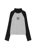 Vibes Streetstyle Star Prints Close Fitting Shirt in black with white star print Y2K top