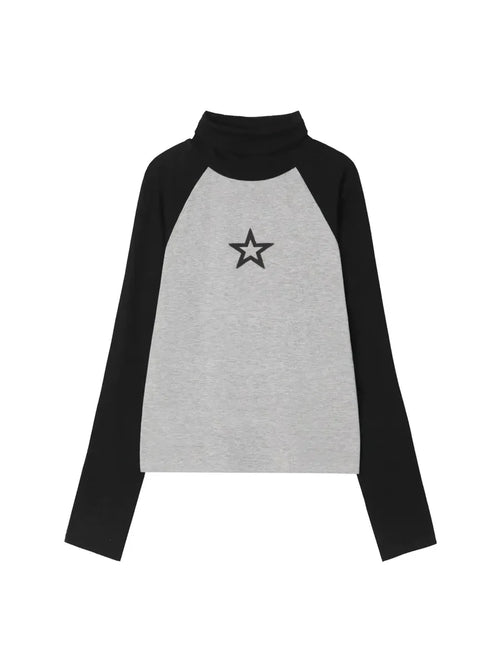 Vibes Streetstyle Star Prints Close Fitting Shirt in black with white star print Y2K top