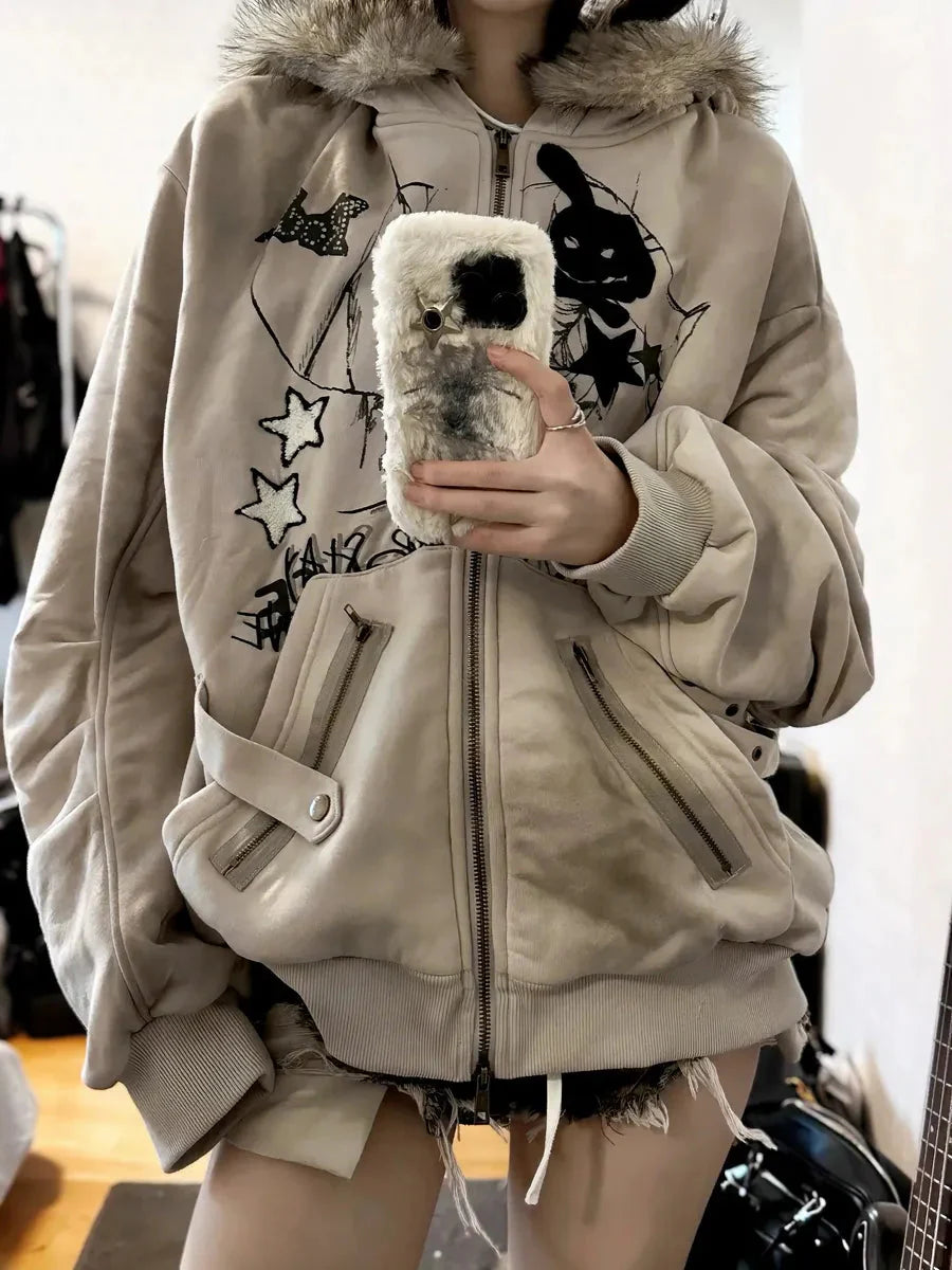 'Basement Rabbit ' Punk Harajuku Fluffy Hood Bunny Ears Hoodie