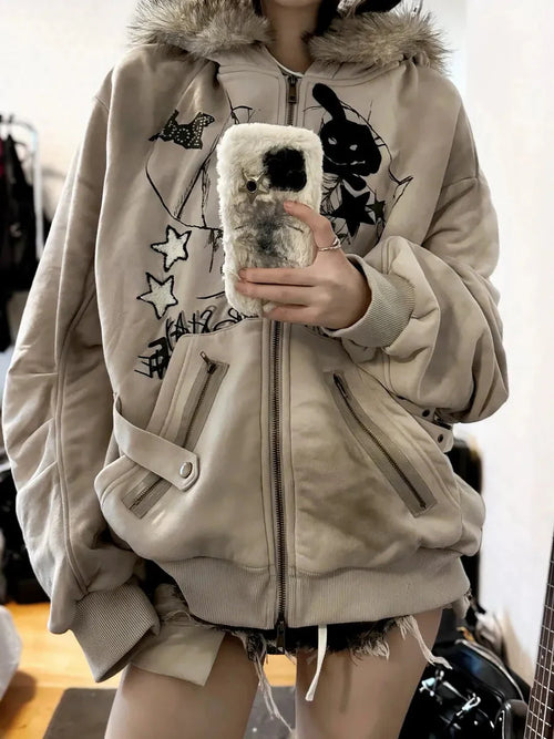 'Basement Rabbit ' Punk Harajuku Fluffy Hood Bunny Ears Hoodie