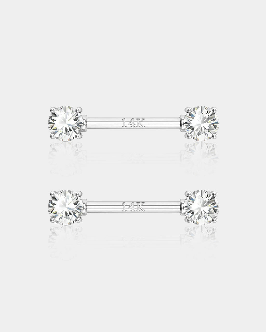 14K White Gold Round CZ Nipple Ring