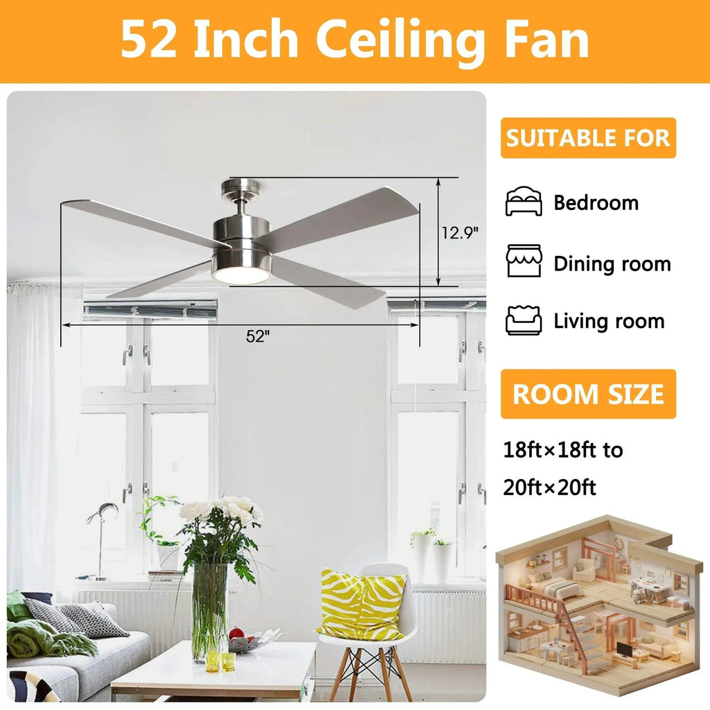 52" Bucholz Industrial Ceiling Fan with Dimmable LED Light