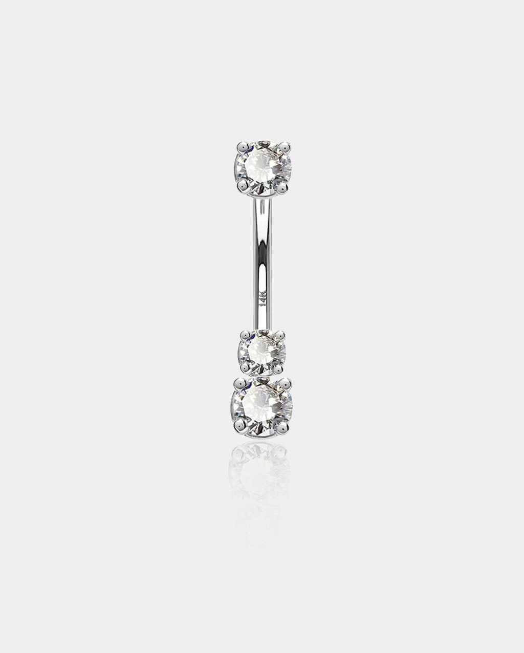 14K White Gold Three Round CZ Belly Ring