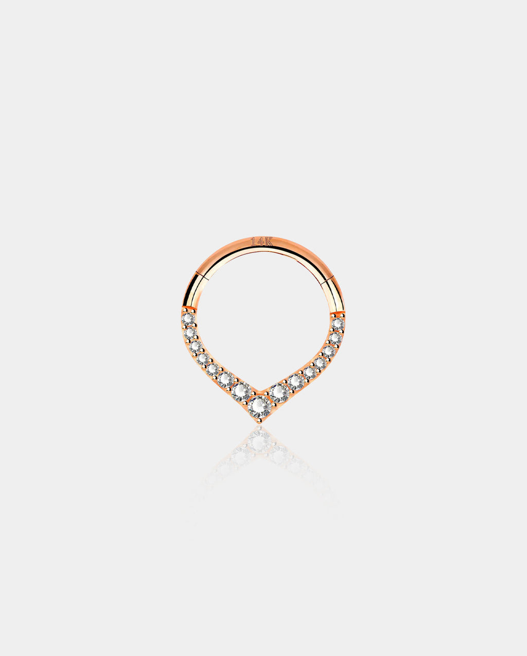 14K Rose Gold CZ V-Shape Segment Septum Ring