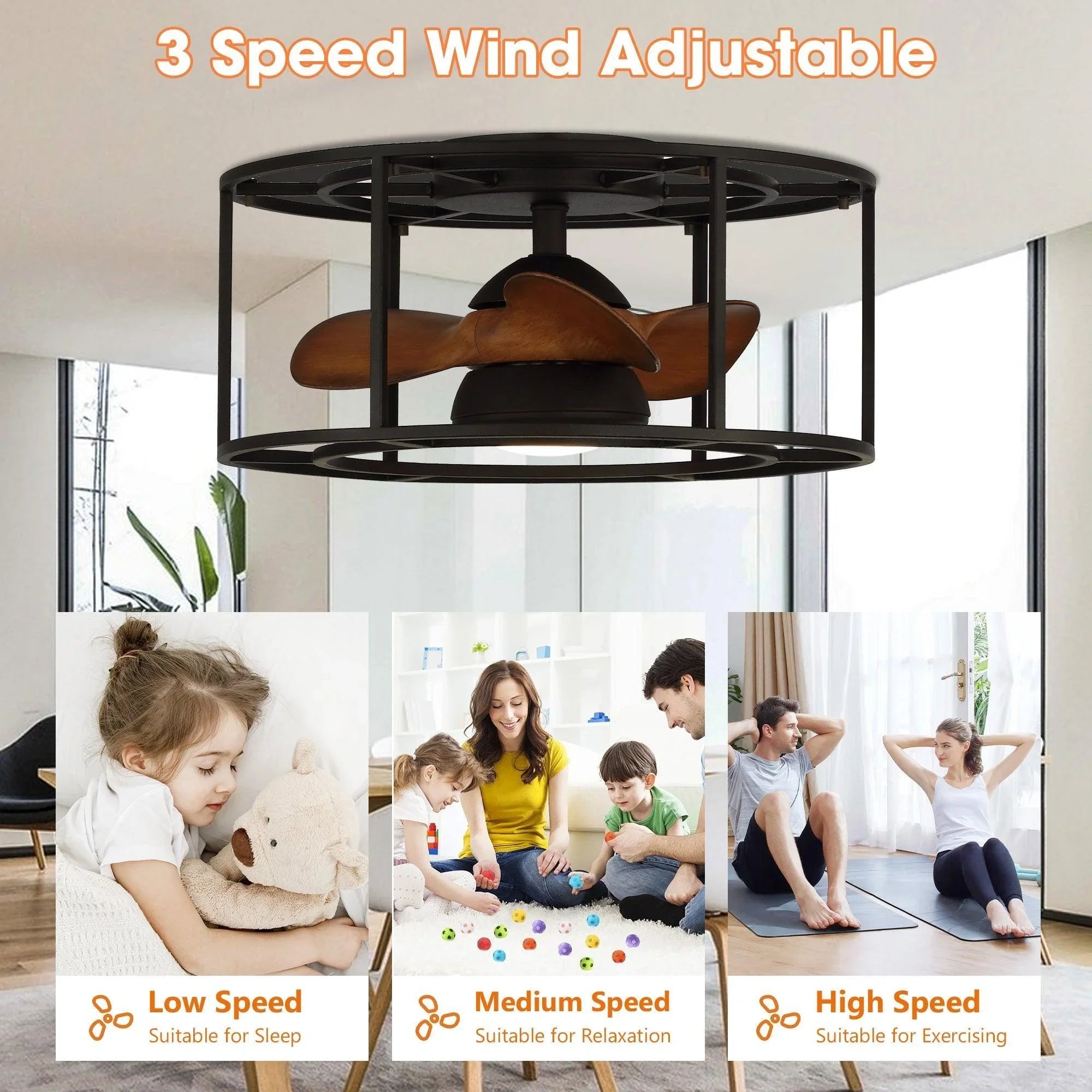 20" Kanpur Industrial Flush Mount Reversible Ceiling Fan with LED Lighting and Remote Control