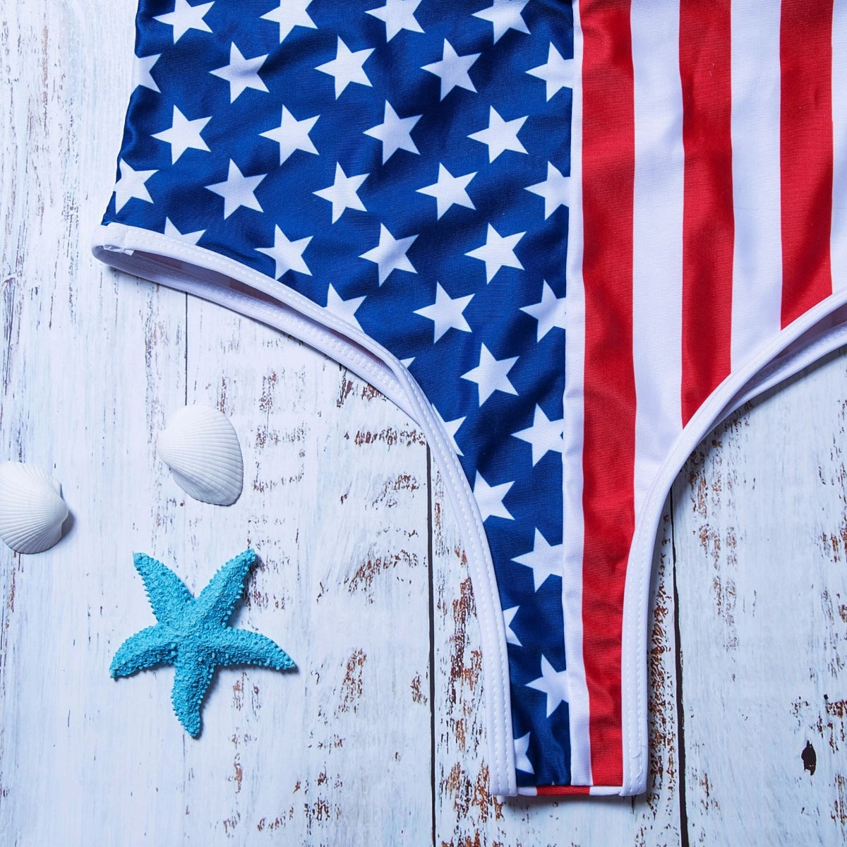 American flag printing padded halter-neck sexy one-piece swimsuit