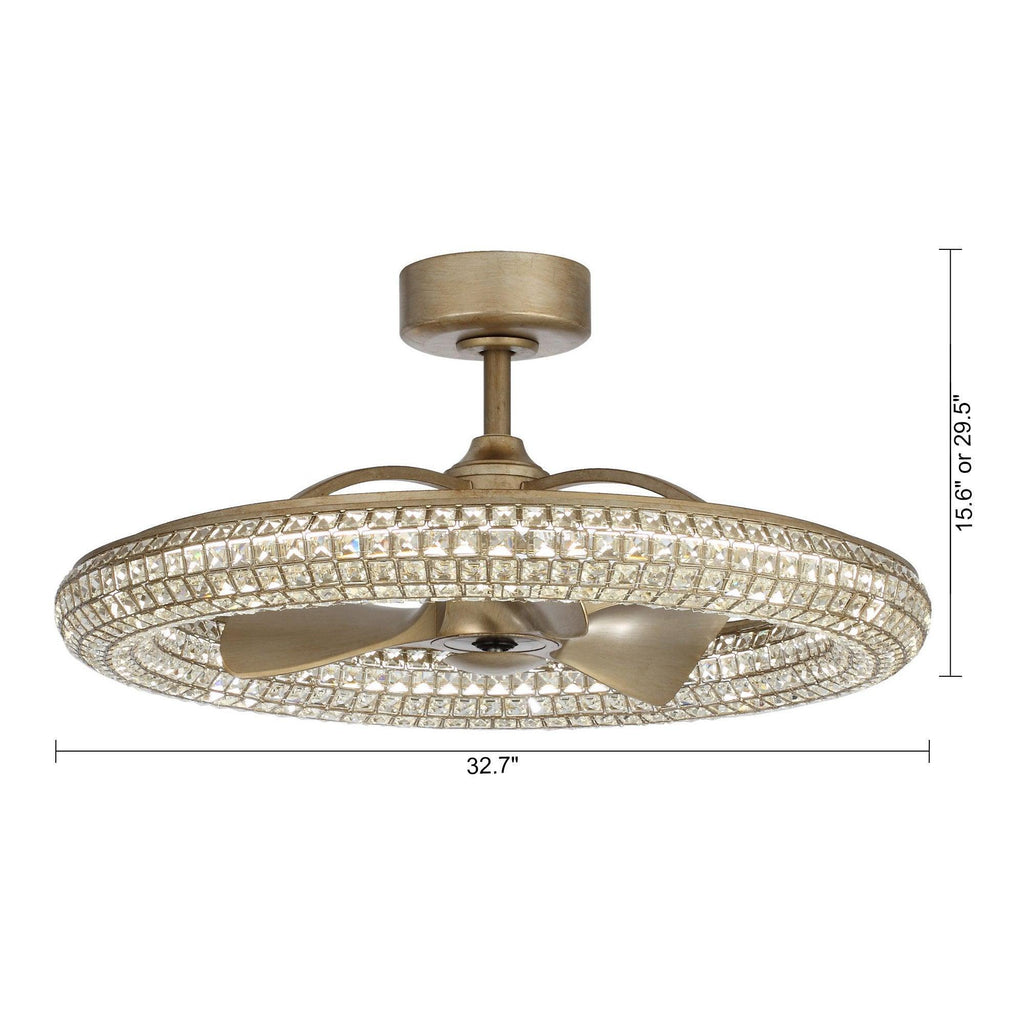33" Modern DC Motor Crystal Ceiling Fan with Lighting and Remote Control