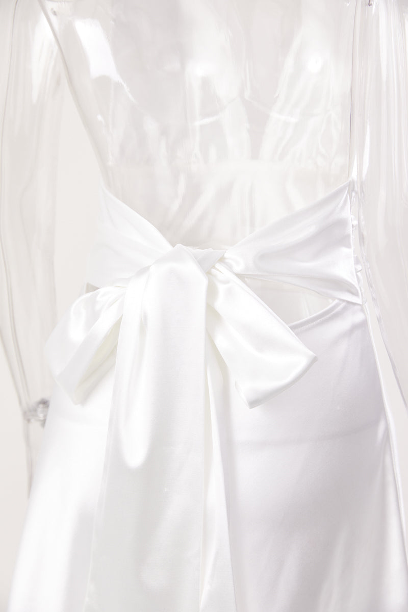 Sexy non-stretch solid color satin deep v halter-neck mini dress