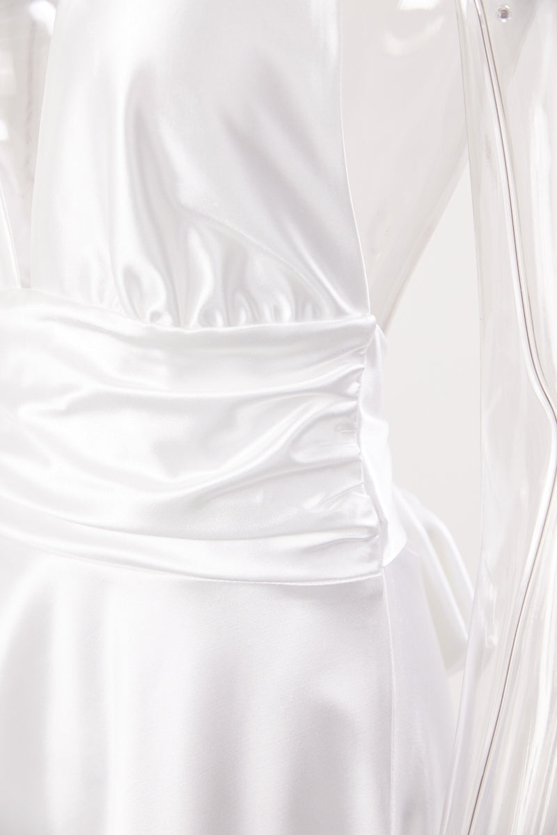 Sexy non-stretch solid color satin deep v halter-neck mini dress